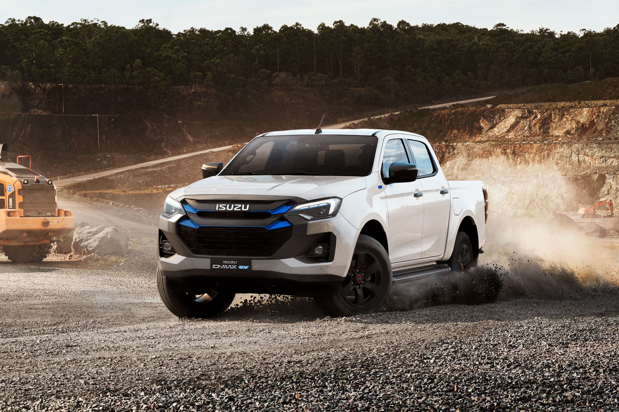 Grey Isuzu D-MAX EV Double Cab at a mining facility